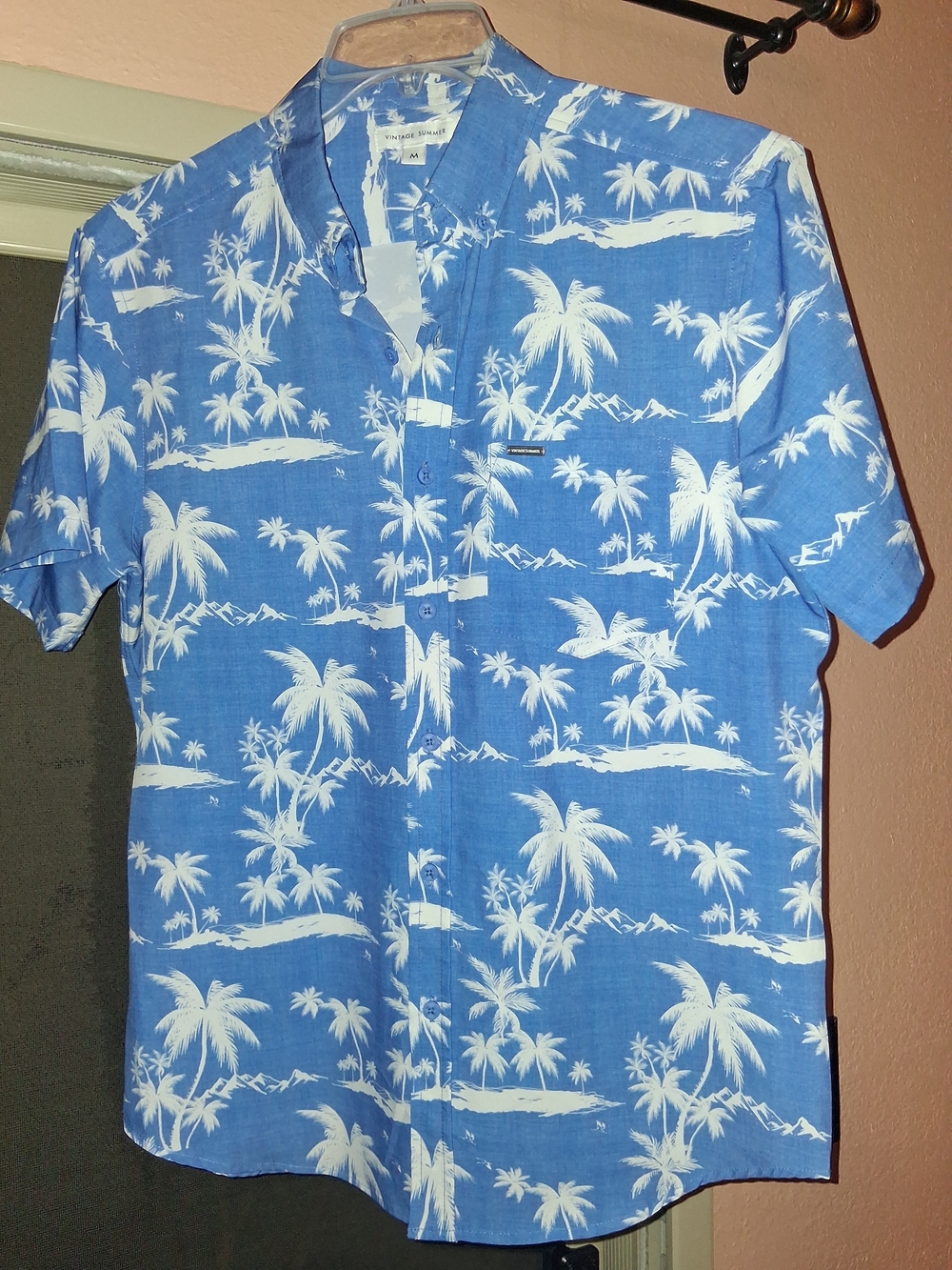 PBlue Palm Print Short-Sleeve Shirt by Vintage Summer